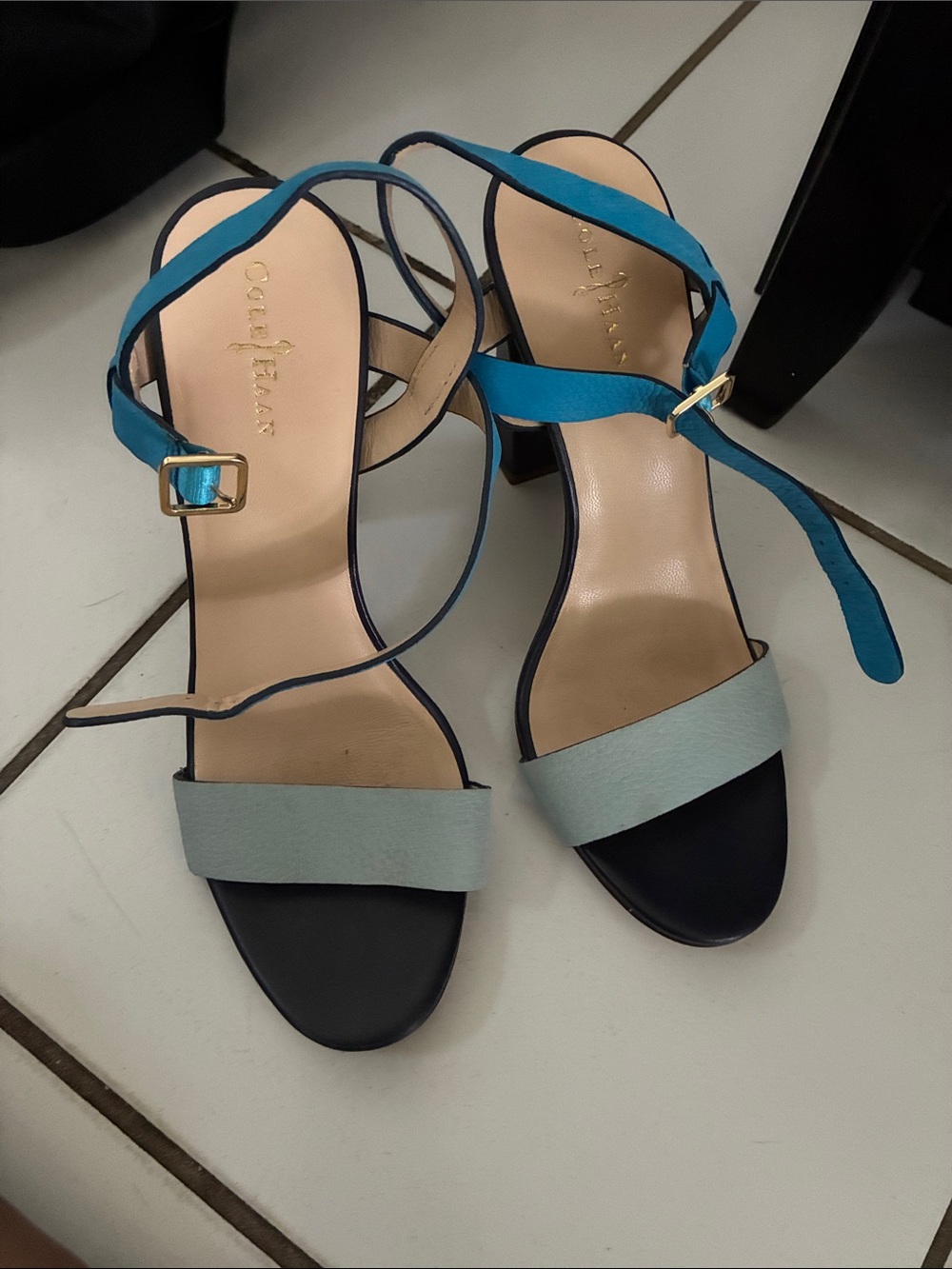 Cole Haan Two-Tone Blue and Light Blue Strappy Block Heel Sandals